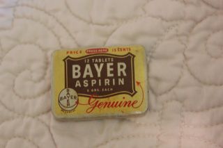 Vintage Metal Bayer Aspirin Tin Pocket Purse Size Hinged Lid Medicine 15 Cent photo