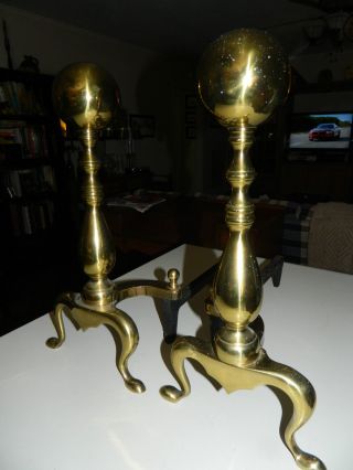Brass And Cast Iron Chipindale - Federal Style Fireplace Andirons photo