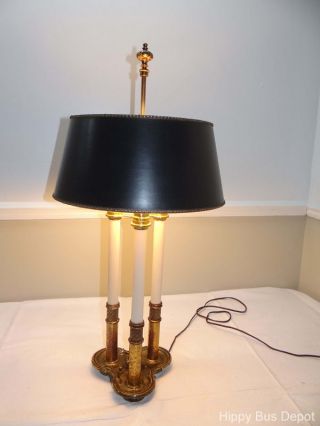 Hollywood Regency Brass Signed Stiffel Bouillotte Lamp & Matching Shade photo