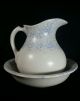 Vintage Blue And White Spongeware Pitcher And Wash Bowl Dates 1975 Pitchers photo 2