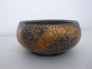 Small Antique Kashmiri Bowl Papier Mache Brass Lining photo