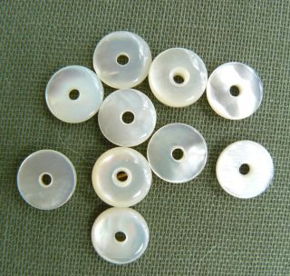 Antique Mother Of Pearl Buttons White Center Single Hole 8.  5mm - 40 Count photo