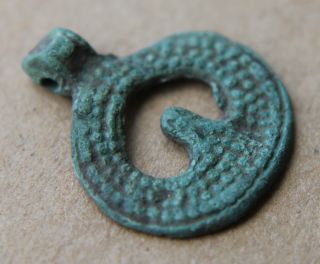 British Found Anglo Saxon Period Bronze Decorated Pendant Amulet 800 Ad Vf, photo