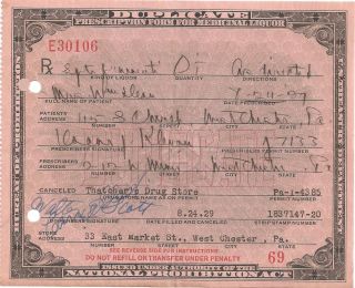 Vintg Treasury Dept 1929 Prohibition Prescription For Medicinal Whiskey,  Liquor photo