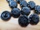 11 Black Glass Buttons From France 3/4 