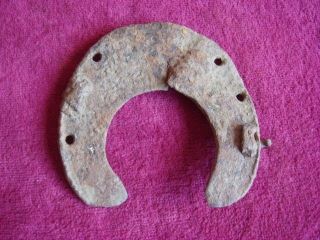 Ancient Late Roman / Early Byzantine Iron Horse Shoe W/ Nails On It 4th - 7th Ad photo