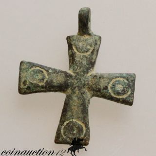 Intact Cyprus Found Byzantine Intaglio Bronze Cross Pendant photo