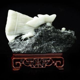 Chinese Hand Carved Natural Dushan Jade Statue - - - Insect & Chairs photo