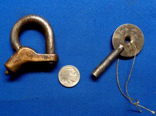 Strange Lock Primitive Antique Brass With Key Early Bicycle Motor Bike Vending? photo