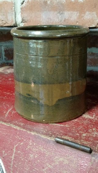 Antique Brown Stoneware Crock Salt Glaze Slip photo