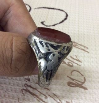 1900 Old Men ' S Islamic Agate Ring Vintage Deer Engraved Afghan Antique Size 12 photo