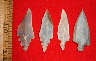 (4) Sahara Mesolithic Stemmed Points,  Tools,  Prehistoric African Artifacts photo