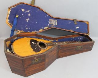 Antique,  Bratti,  Mop Inlaid Rosewood,  8 - String Melon Back Mandolin & Case,  Nr photo