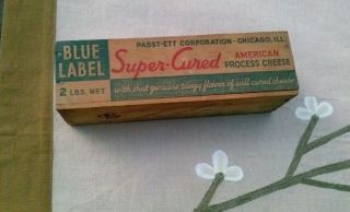Vintage Wooden Box - 2 Lb.  Blue Label Cured American Process Cheese Box photo