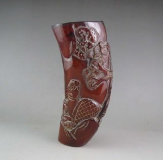Fine Chinese Old Ox Horn Carved Jiao Cup Statue photo