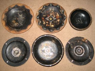 Large Vintage / Antique African Bali Or Burmese Tribal Inlay Treen Bowls,  Plates photo