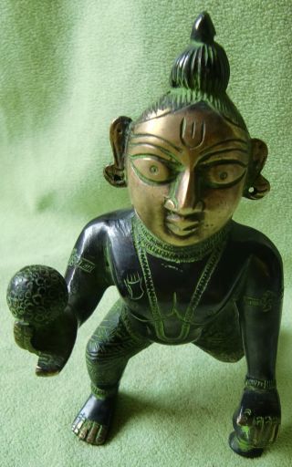 Rare Handmade Brass Metal Statue Of Hindu God Baby Krishna (laddu Gopal) India photo