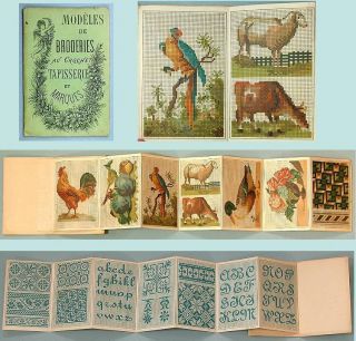 Colorful Antique Charted Design Embroidery Booklet French Circa 1880 photo