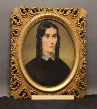Antique 19thc Victorian Pastel Portrait,  Young Pretty Lady W/ Banana Curls,  Nr photo