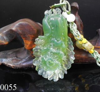 100 Natural 3d Hand - Carved Icy Jade Pendant Jadeite Necklace Cabbage 0055 photo