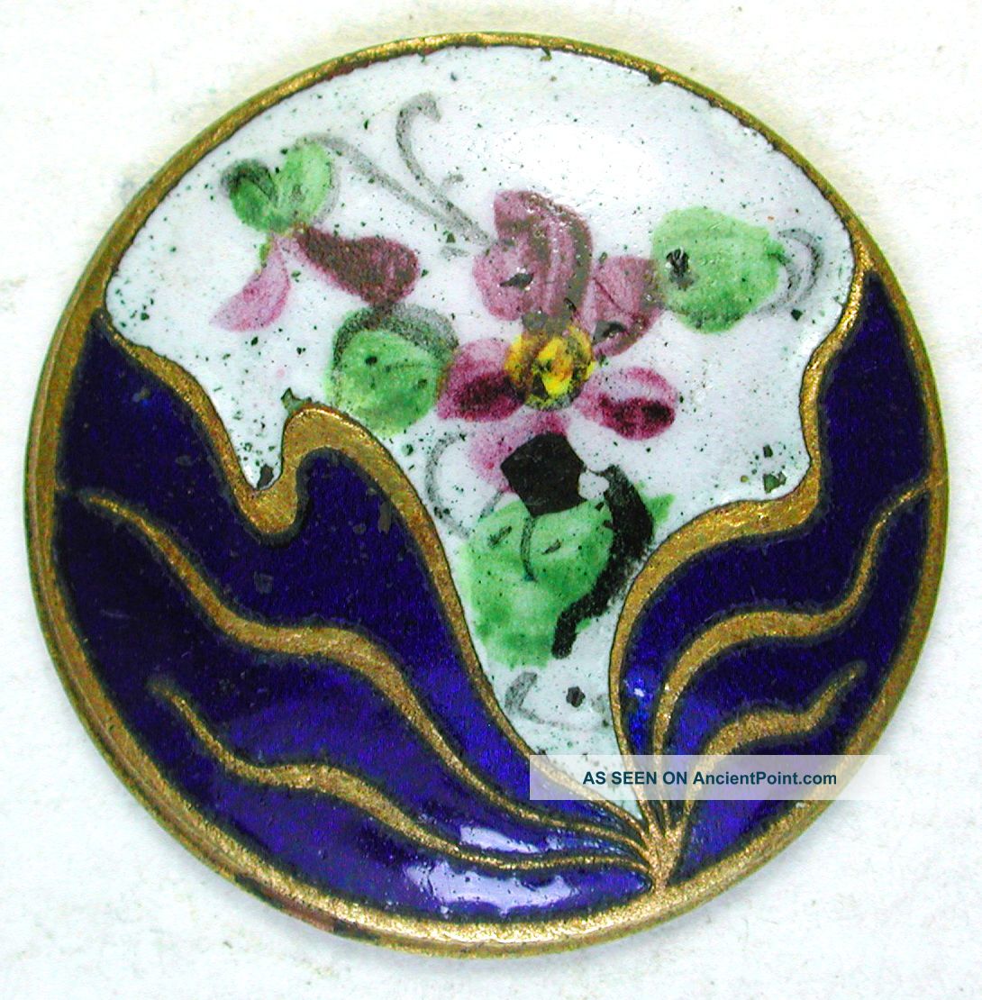 Antique Art Nouveau Enamel Button Hand Painted Violet Flower Design Buttons photo