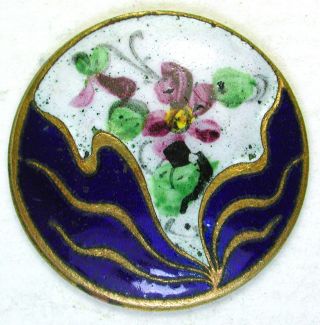 Antique Art Nouveau Enamel Button Hand Painted Violet Flower Design photo
