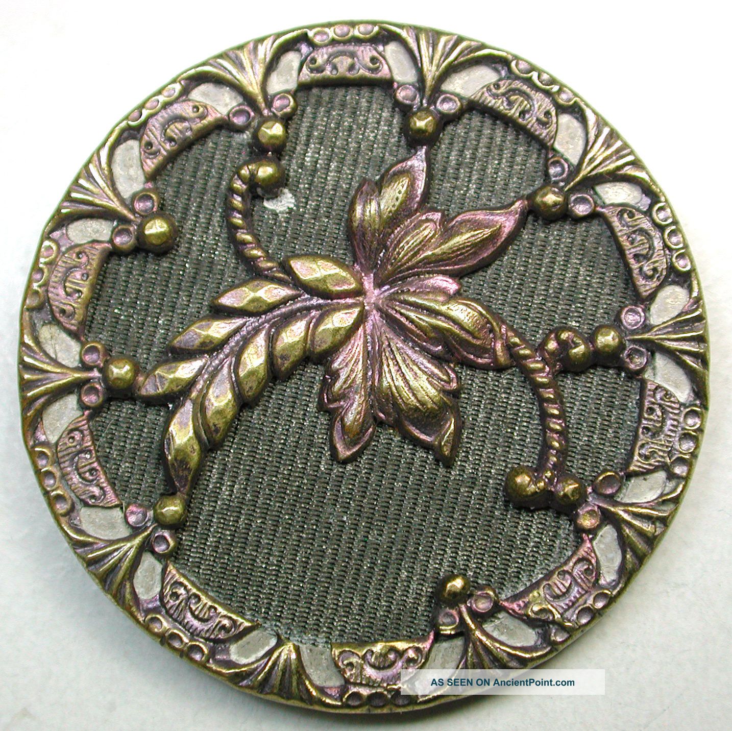 Lg Sz Antique Brass Button Fancy Detailed Floral W Amethyst Tint Buttons photo