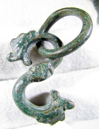 Rare Viking Era Bronze Pendant / Amulet - Dragon Heads - Wearable - Mn17 photo