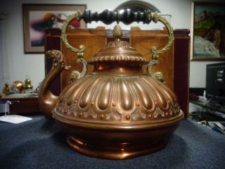 Exceptional Antique Copper Teapot Kettle 19th Century photo