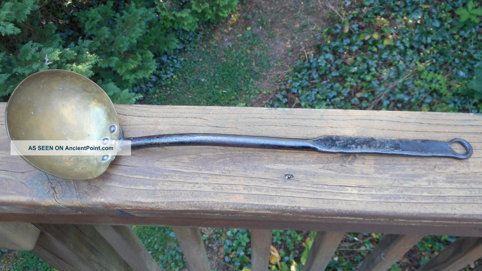 Antique Ladle With Brass Bowl And Wrought Iron (forged) Rat Tail Handle Primitives photo