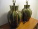 Mid Century Modern Pair Ceramic Slip Glaze Rainbow Drip Glaze Lamps Lamps photo 3