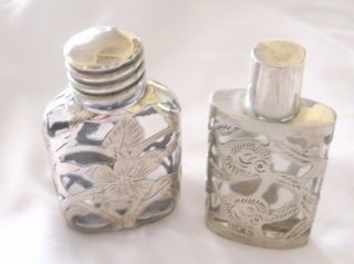 Pair Sterling Overlay Bottles Mexico Silver photo