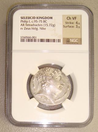95 - 75 Bc Seleucid Kingdom Philip I Ancient Greek Silver Tetradrachm Ngc Ch Vf photo