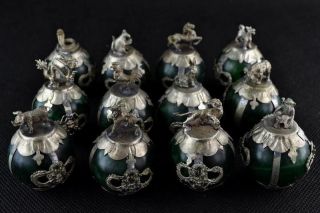 Chinese Handwork Green Jade Tradition Propitious Chinese 12 Zodiac Rare Statues photo