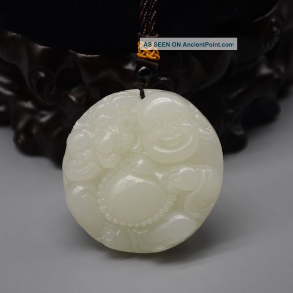 100 Natural Hand - Carved Chinese Jade Pendant Necklace Lucky Buddha 18 Necklaces & Pendants photo