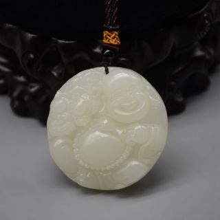 100 Natural Hand - Carved Chinese Jade Pendant Necklace Lucky Buddha 18 photo