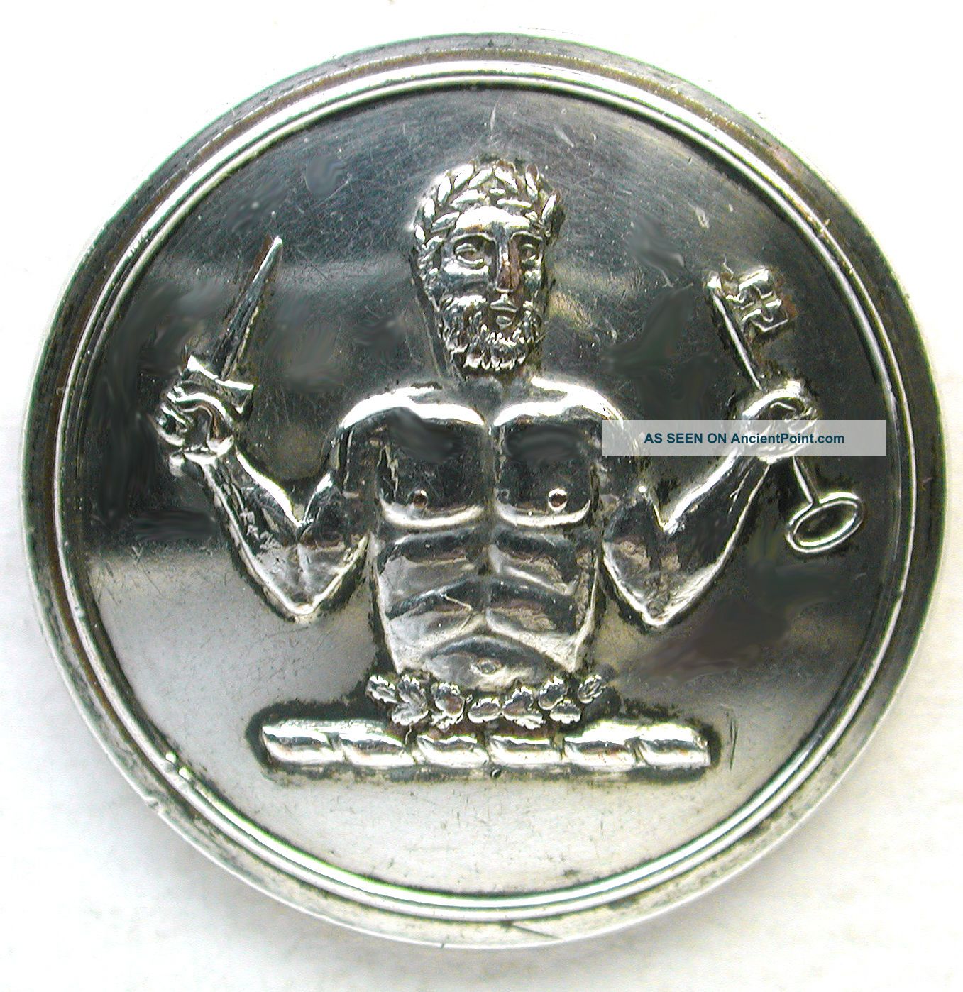 Antique Livery Button Bearded Man Holding A Dagger & A Key - Jennens Bk Mk Buttons photo