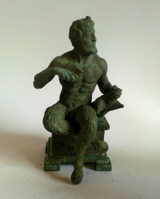 Bronze Figure Satyr Pan Statuette Sculpture Art Mythical Deco Roman Greek Modern photo