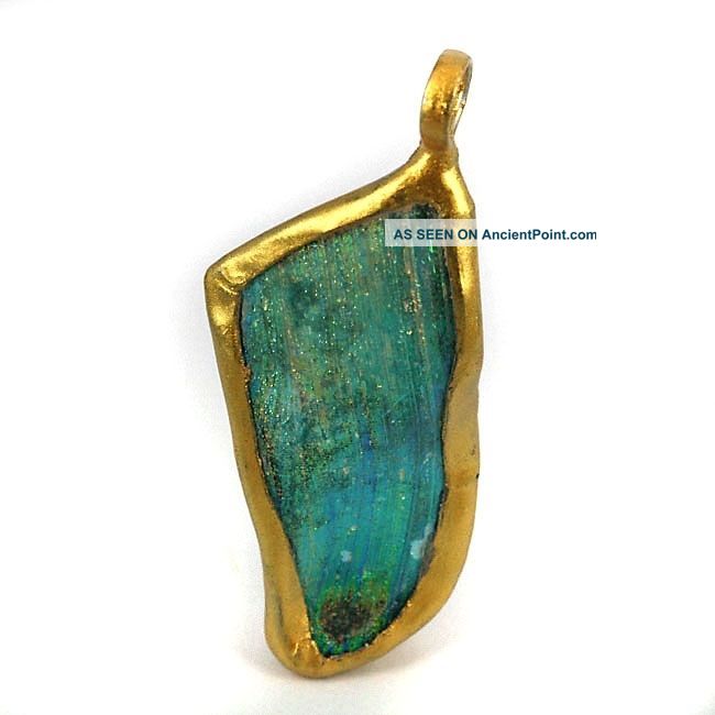 Wrapped Pendant Old World Recovered Patina Glass Fragment Piece 50mm Length Other Antiquities photo