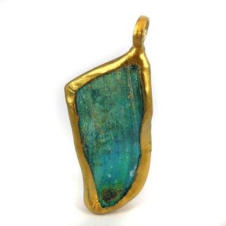 Wrapped Pendant Old World Recovered Patina Glass Fragment Piece 50mm Length photo