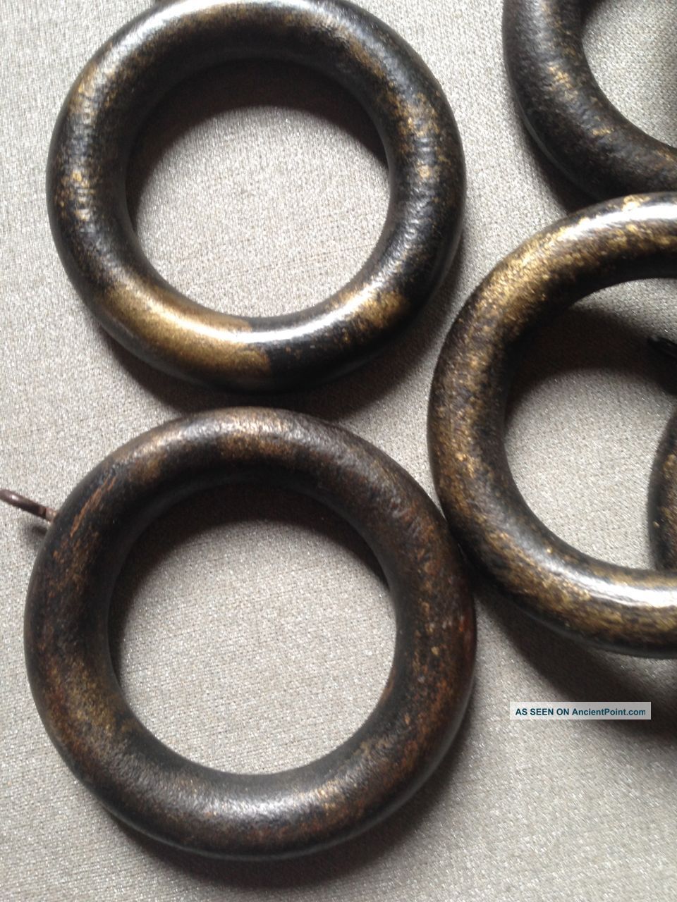 34 Antique Wood Curtain Drapery Rings Victorian Aesthetic Ebony Black Gold Other Antique Hardware photo