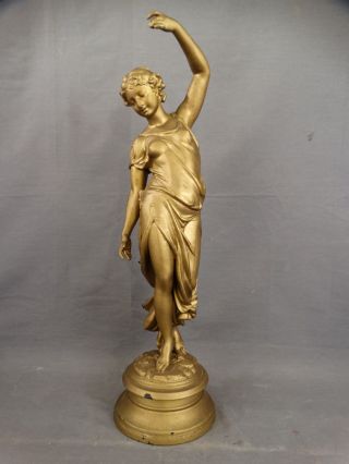 19thc Antique Art Nouveau Lady Goddess Spelter Parlor Statue Mantel Garniture photo