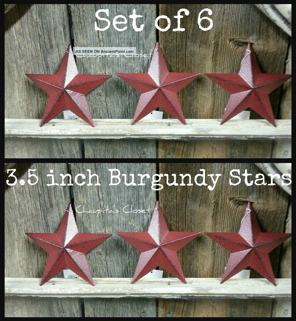 6 Burgundy Barn Stars 3 5 Primitive Country Rustic Decor