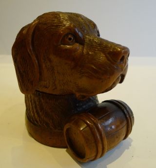 Antique Black Forest Figural (dog) Inkwell With Whisky Barrel C.  1890 photo