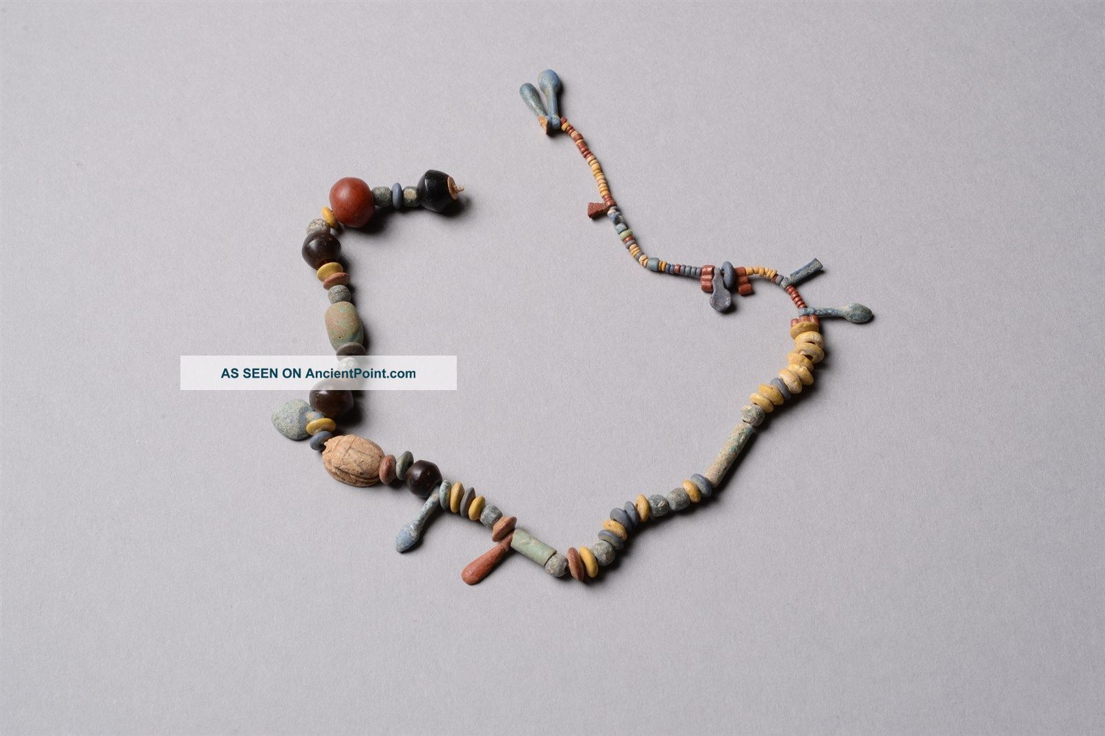 Ancient Egyptian Stone,  Glass,  Faience Beads & Scarab Amulet Bracelet - 1479 Bc Egyptian photo