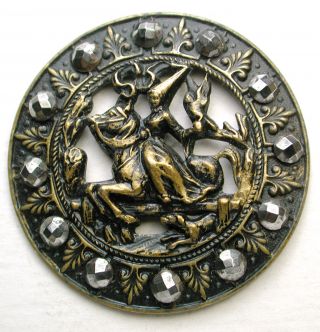 Lg Sz Antique Pierced Brass Button The Falcon Huntress W/ Cut Steel Accents photo