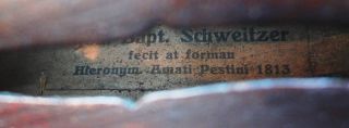 1813 John Baptist Schweitzer Antique Violin Glasser Bow Hieronym Amati Pestini photo
