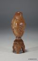 Antique Chinese Coquilla Hediao Nut Carving Sage With Child & Stand Signed Woodenware photo 1