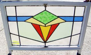 36x24 Old Vtg Art Deco Mid Century Leaded Stained Textured Glass Window Antique photo