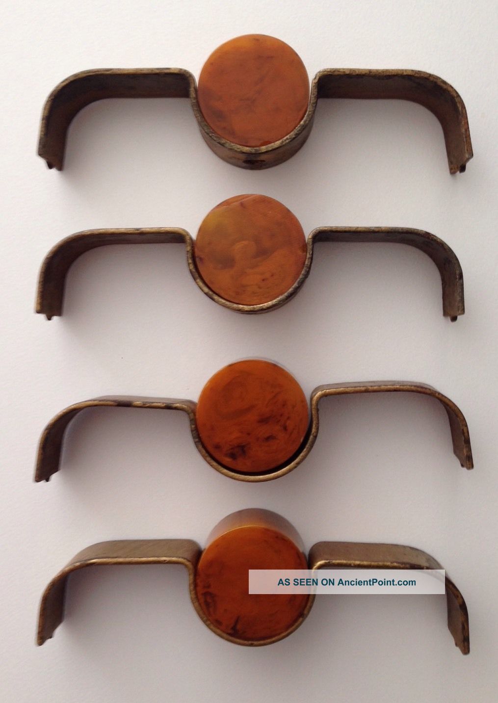 Vintage 4 Art Deco Bakelite Marbled Metal Single Hole Drawer Pulls